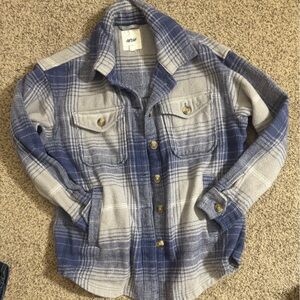 Aerie Blue and Gray Plaid Jean Jacket